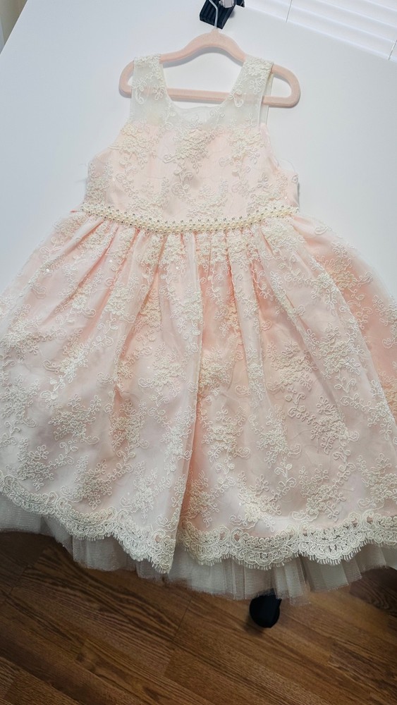 Girls Pearl Color Elegant Dress – Perfect for Special Events
