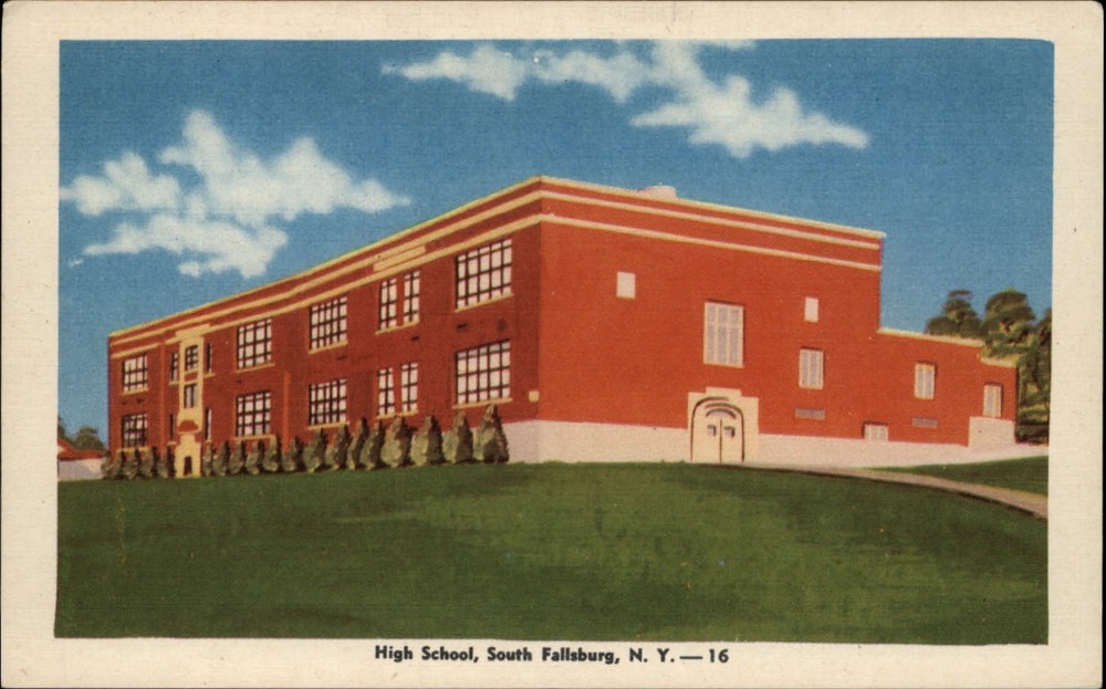 Fallsburg New York High School ~ 1930s linen postcard