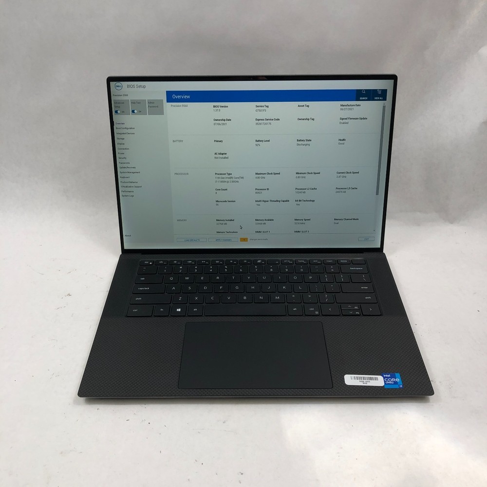 Dell Precision 5560 Intel Core i7-11850H 512GB SSD 32GB RAM RTX A2000 No OS