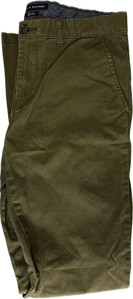 TOMMY HILFIGER Mens Slim Chino 32W x 34L Green Cotton