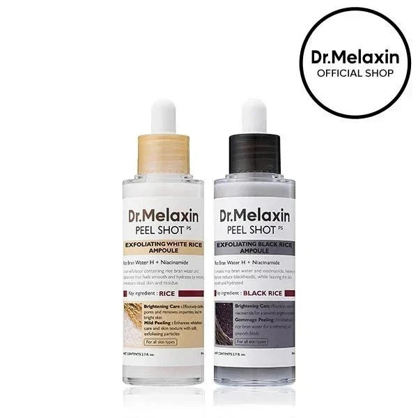 Dr.Melaxin Peel Shot Glow White and Black Rice Ampoule Duo Soft Exfoliating Acid