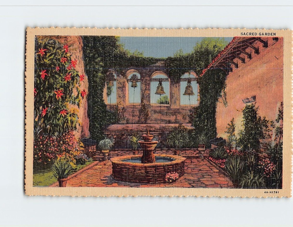 Postcard Sacred Garden with Fountain San Juan Capistrano Mission California USA