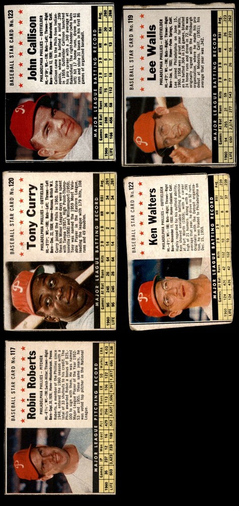 1961 Post Cereal Phillies Near Team Set 3.5 - VG+ 7251677 (7 / 10 cards)