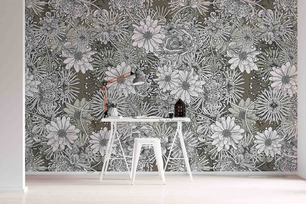 3D Flowers Plant Group Pattern Wall Murals Wallpaper Murals Wall Sticker