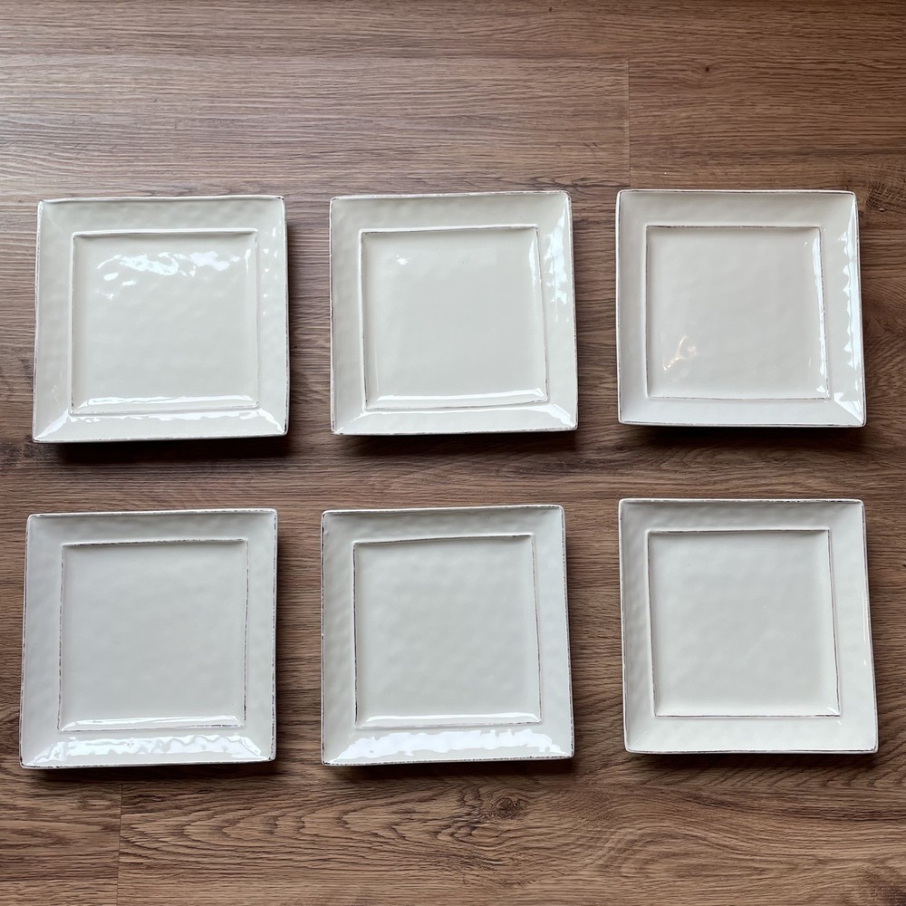 Set Of 6 Pier 1 Martillo Creme Brulee Square Stoneware Salad Plates 8