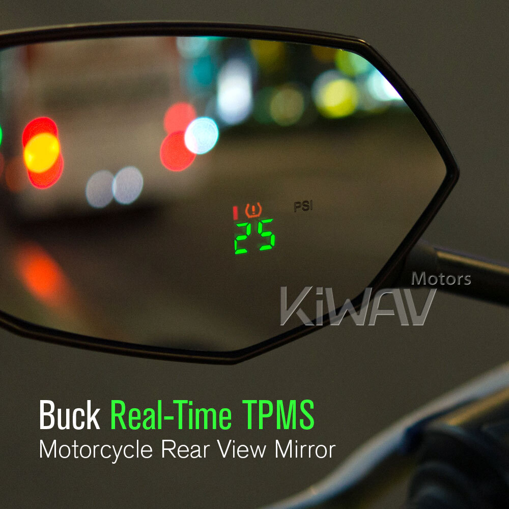 Black mirrors BUCK built-in tire pressure monitoring TPMS for motorcycle scooter