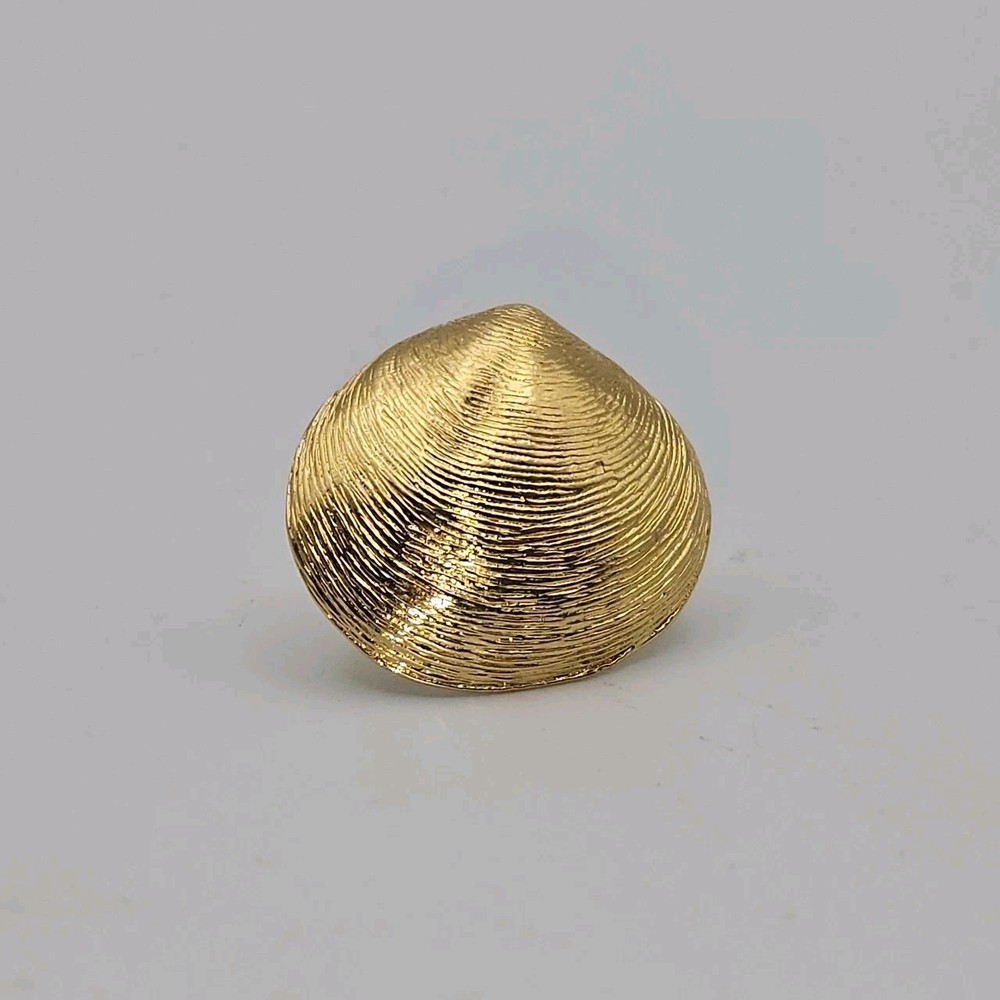 Vintage MONET Stamped SEA SHELL Brooch Pin - Gold Tone & Florentine ~ Excellent!