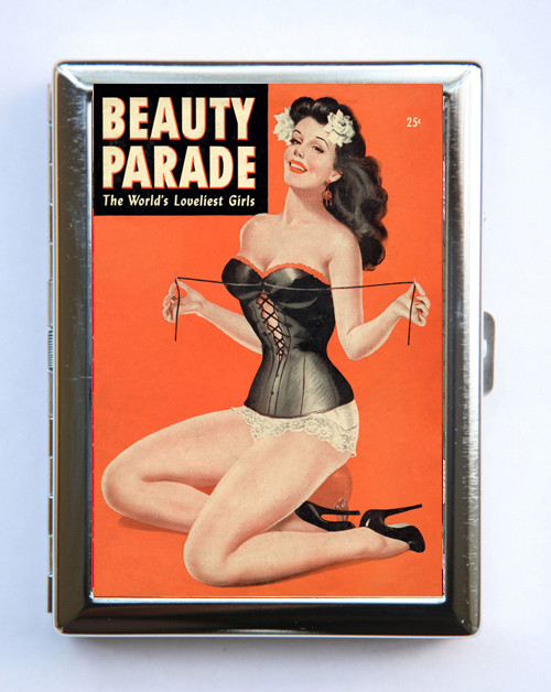 Vintage Pin-Up Corset Cigarette Case Wallet Card Holder Beauty Parade