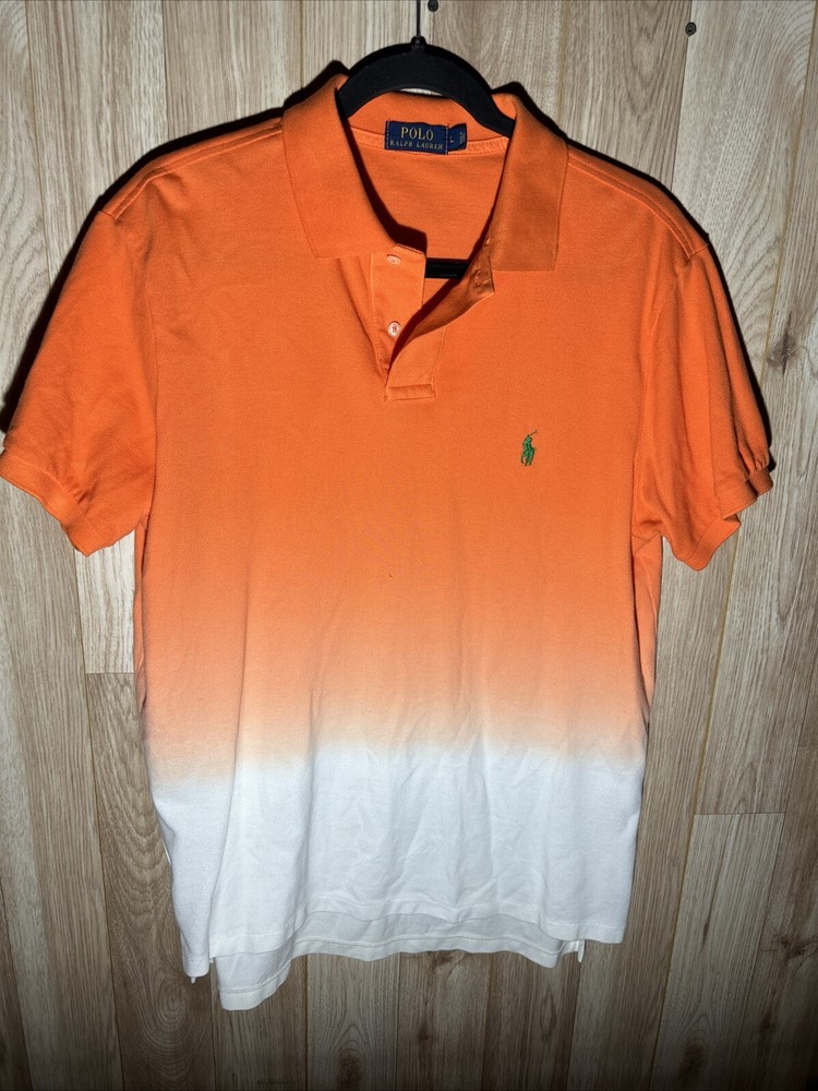 POLO Ralph Lauren Ombre Key West Orange Pony Collar Shirt Mens Large Dip Dye