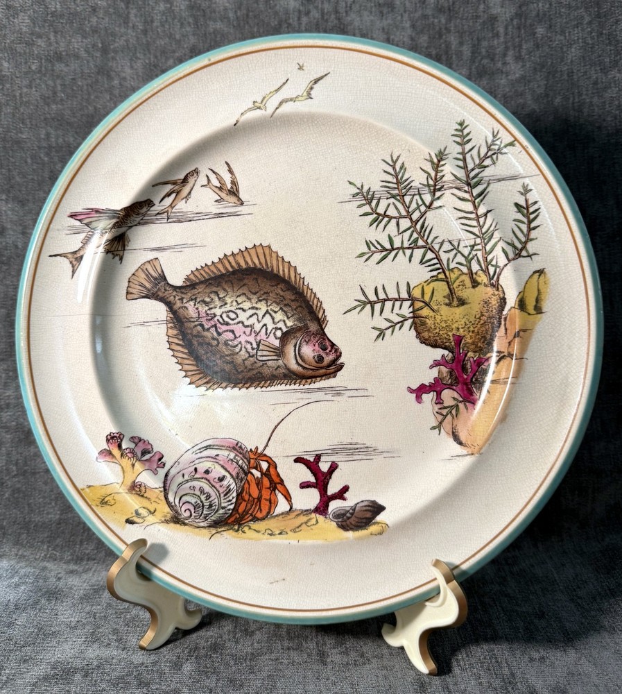 George Jones & Sons Crescent Aesthetic Aquatic Hand Colored Dinner Plate
