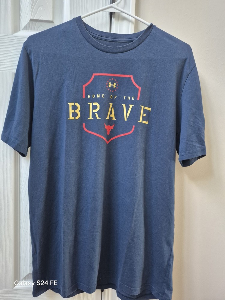 Under Armour Heat Gear Project Rock Home of The Brave T-Shirt Men's Size M Navy