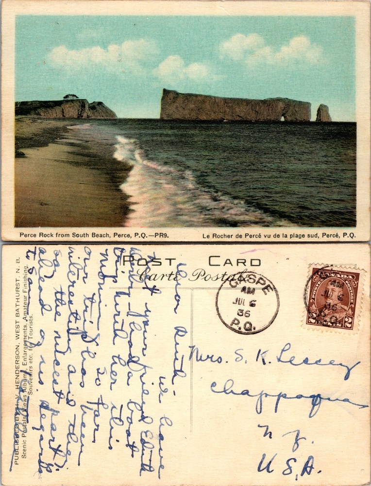 Perce Rock from South Beach Quebec Canada Postcard