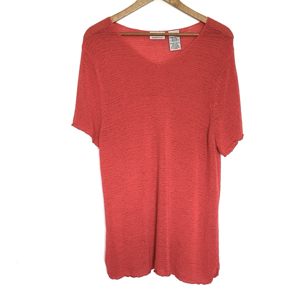 White Stag Shirt Woman’s Size 18W/20W Red Pullover Sheer Short Sleeve Blouse Top