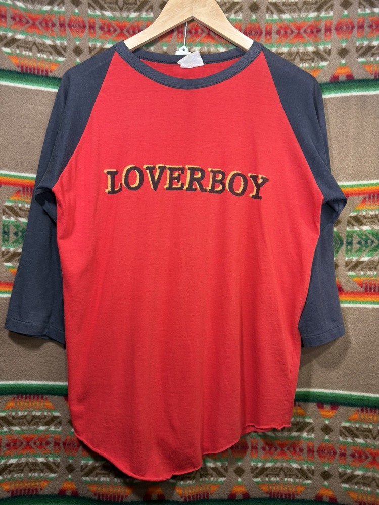 Vintage 1980s loverboy  Tour Raglan Band T-Shirt Mens L 80s Rock Tee hair metal