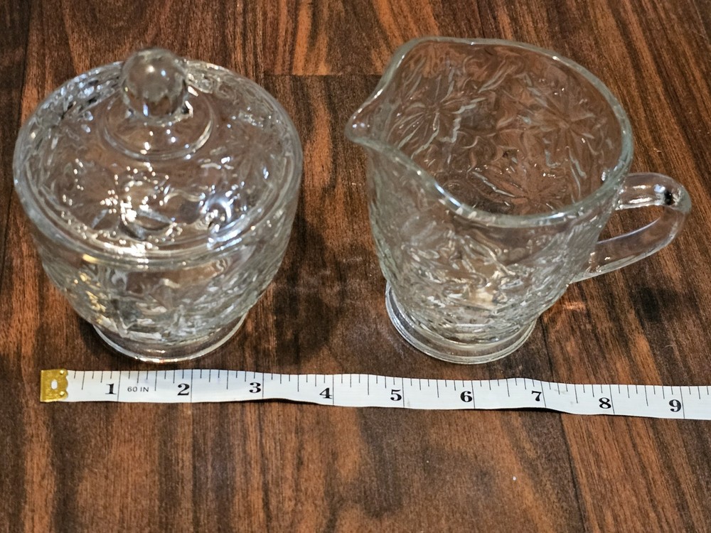 Vintage Princess House Fantasia Crystal Lid Sugar and Creamer Set Poinsettia VGC