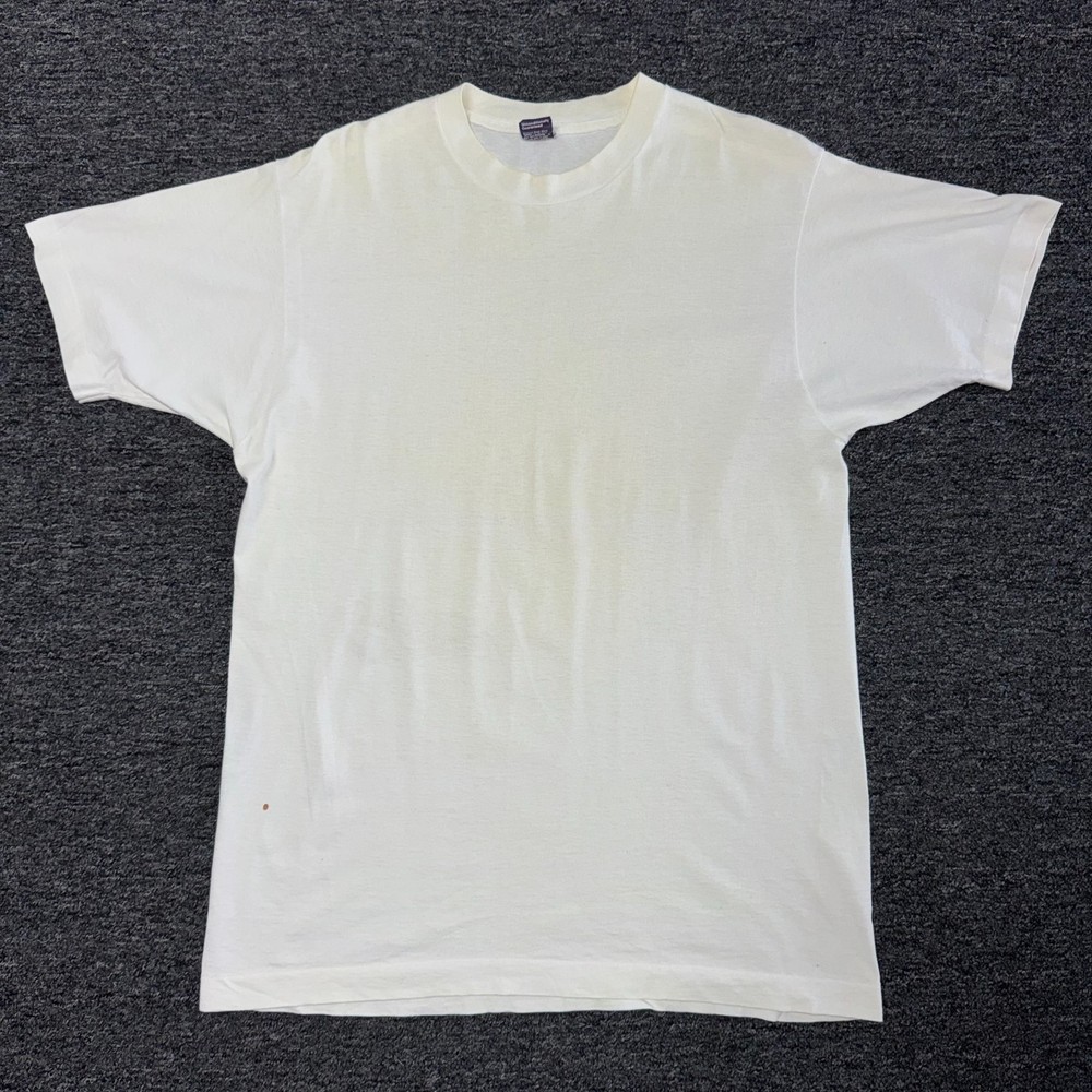 Vintage 80s BVD Blank T-Shirt Sz XL White Single Stitch Cotton USA Faded