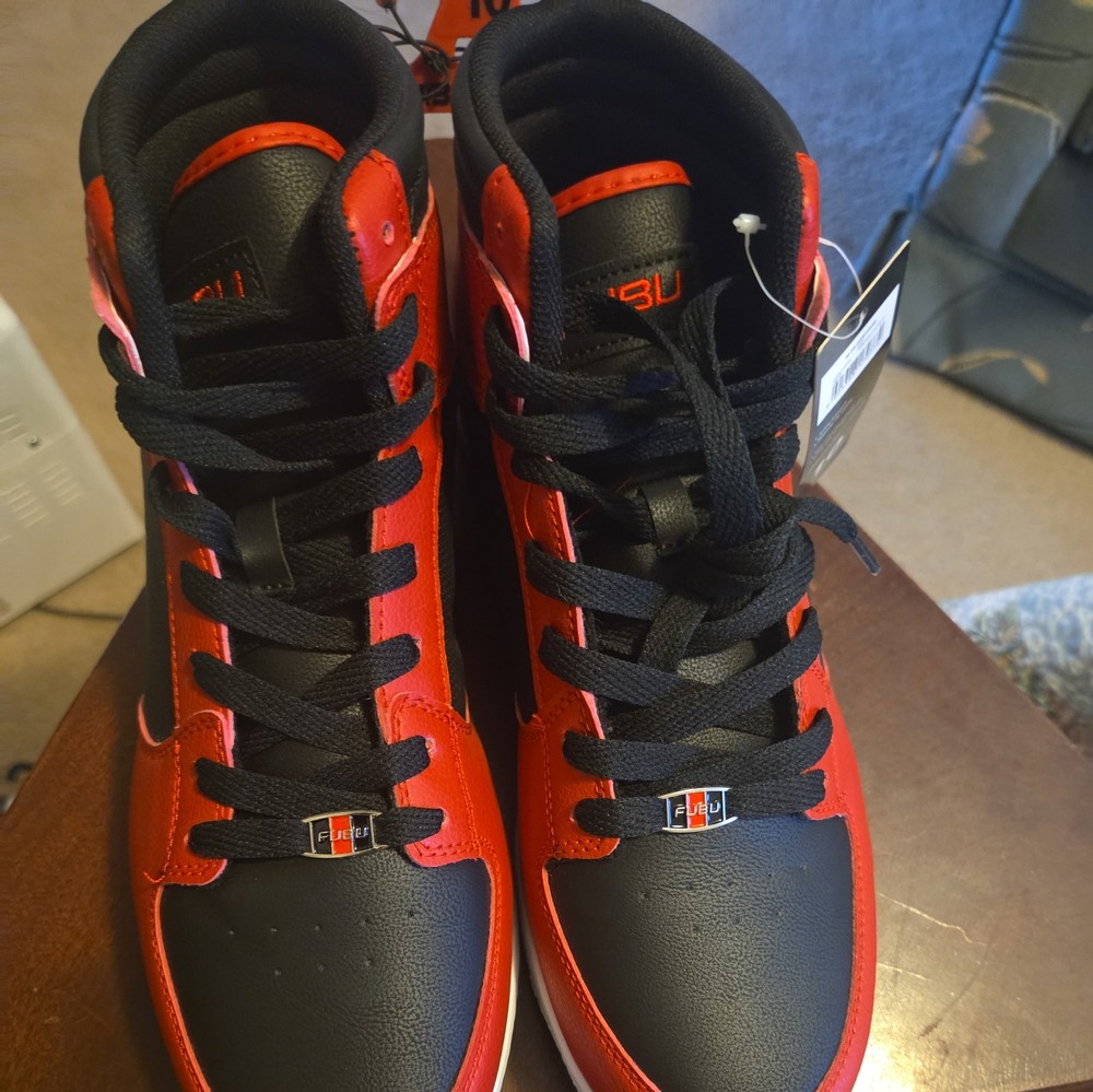 NEW FUBU Size 10 Men's Basketball High Top Tennis Shoes Sneakers Red Black