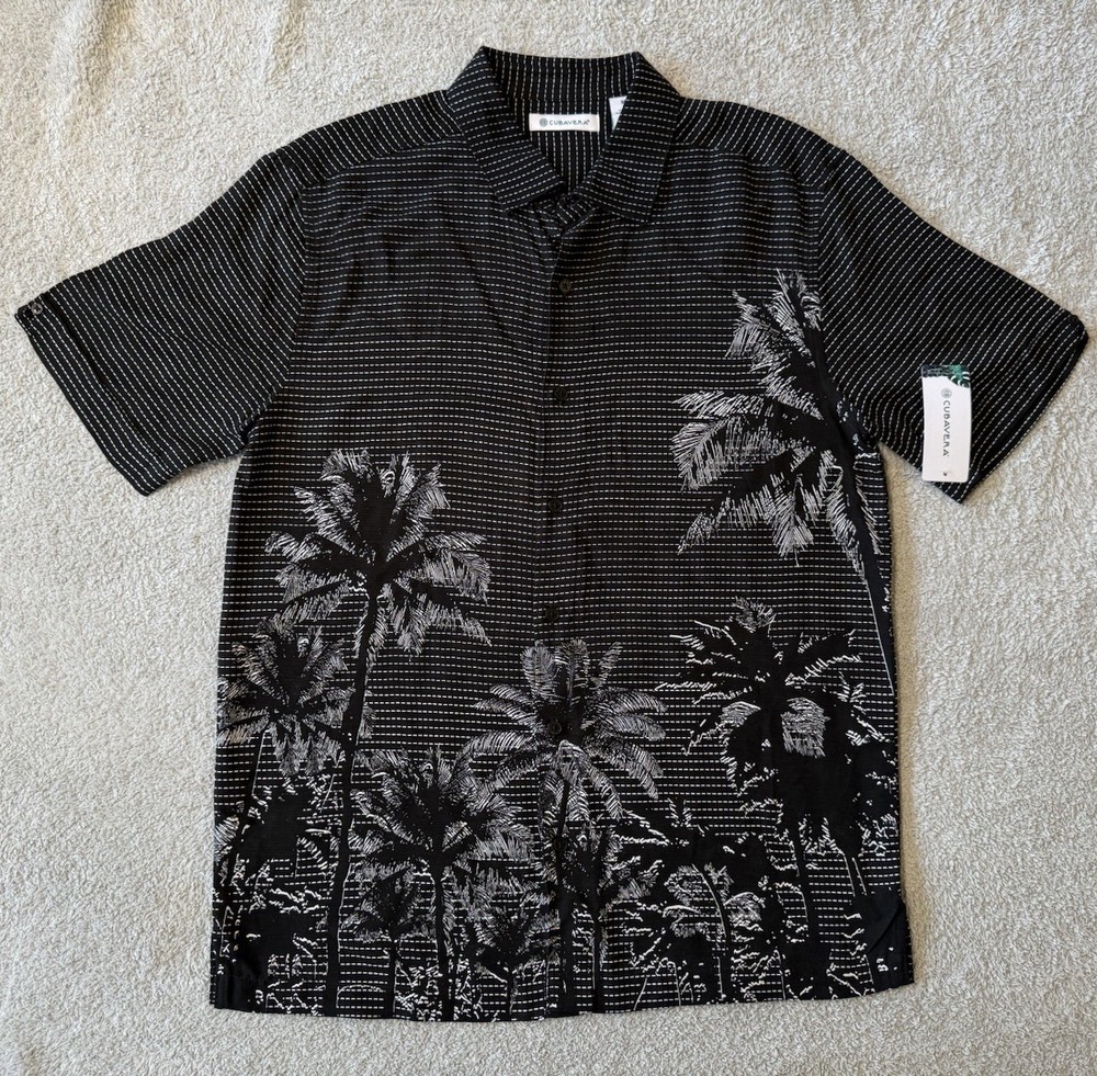 NWT Cubavera Palm Tree Hawaiin Shirt Black And White 100% Viscose Mens Size M