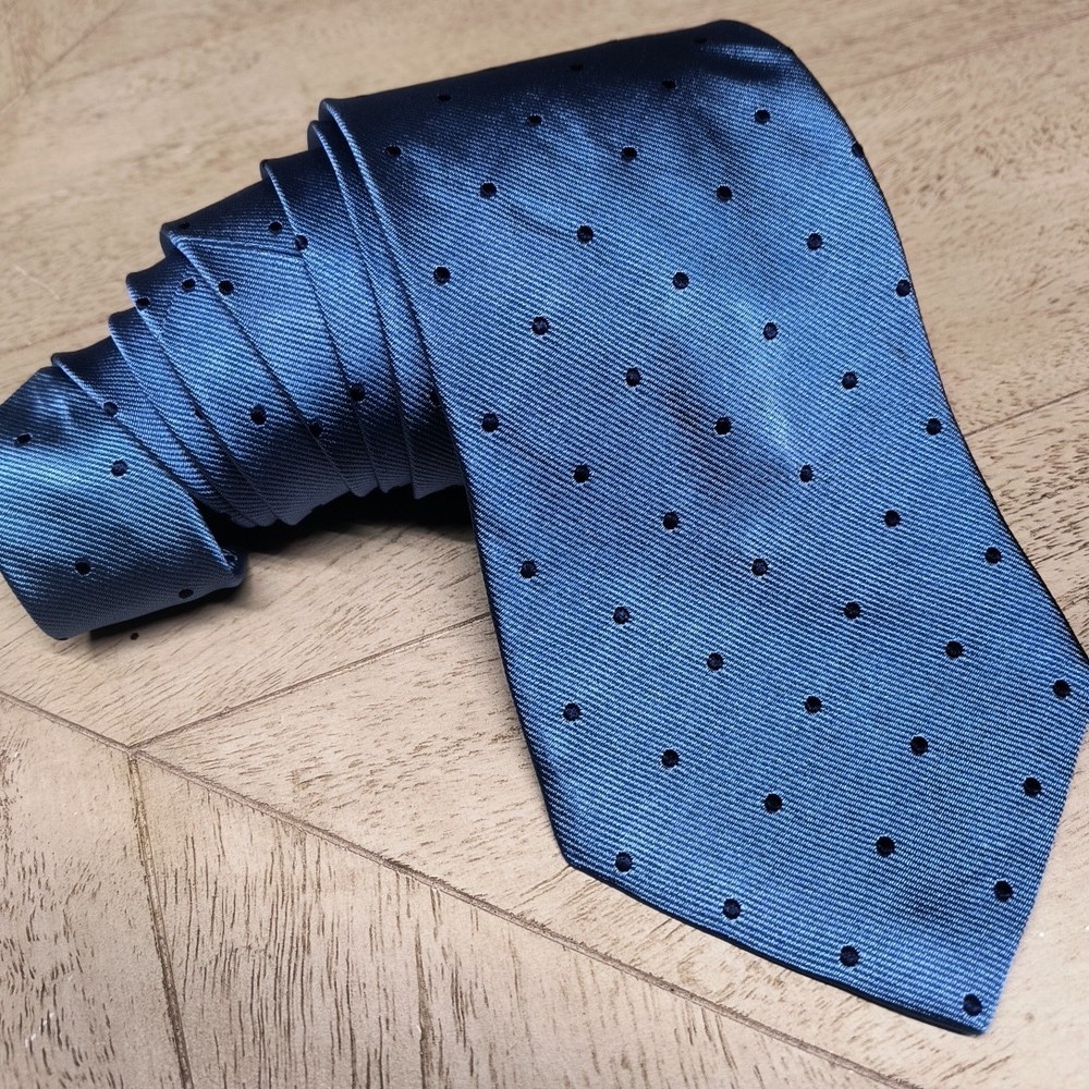 Brooks Brothers Makers Silk Blue Polka Dot Repp Necktie Wide