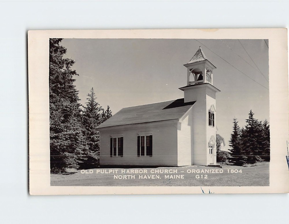 Postcard Old Pulpit Harbor Church North Haven Maine USA