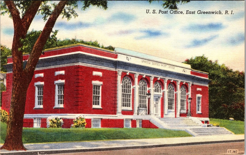 East Greenwich RI-Rhode Island, US Post Office, Vintage Postcard