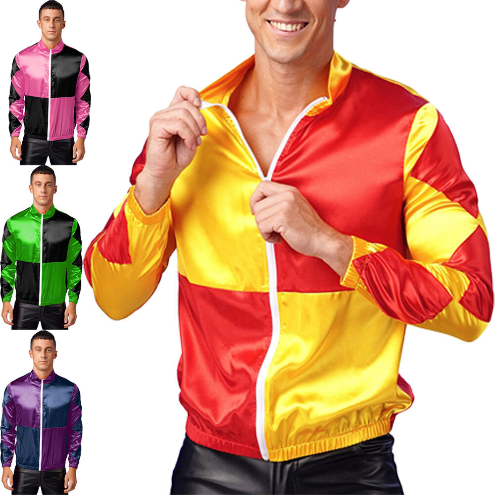Mens Long Sleeve Jackets Horse Satin Outerwear Contrast Halloween Costumes