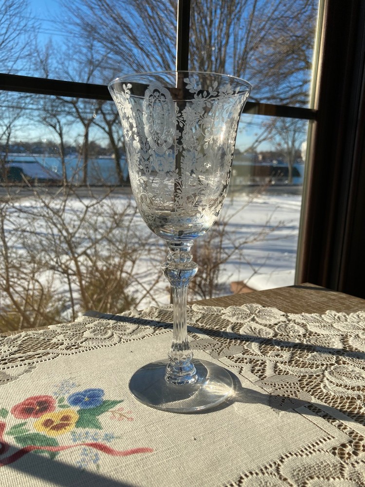 June Night by Tiffin Franciscan Water Goblet Crystal Etched 3.6