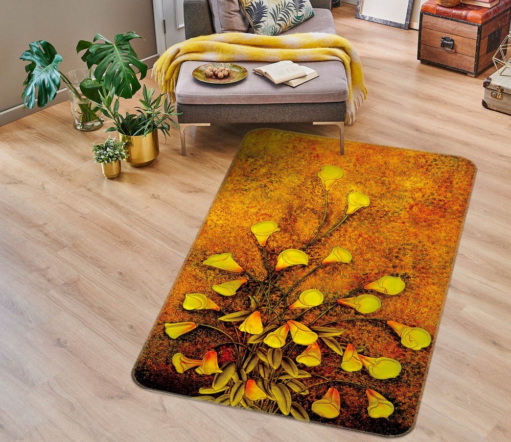 3D Yellow Retro Flower ZHUC1441 Game Non Slip Carpet Mat Photo Carpet Amy
