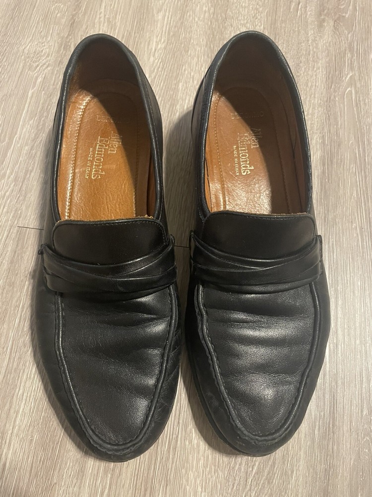 Allen Edmonds Mens Bergamo Slip On Penny Loafers in Black Leather Size 9.5 Preppy Style