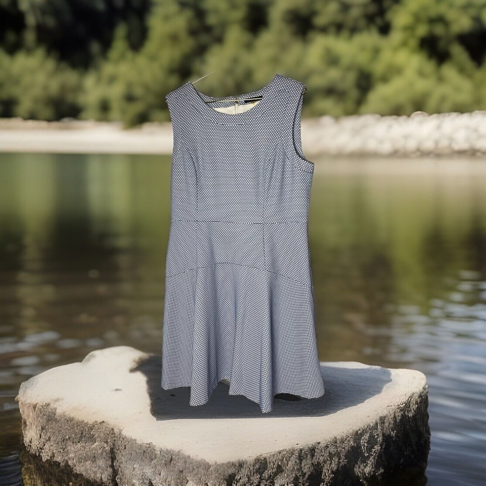 Tommy Hilfiger Blue & White Preppy Honeycomb A-Line Sleeveless Dress Size 14