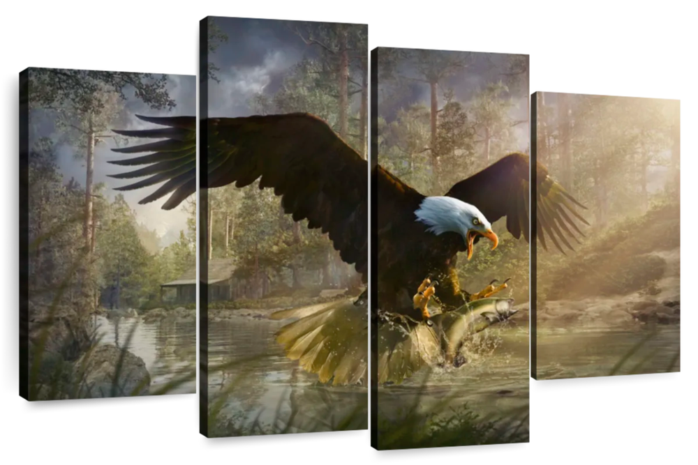 Bald Eagle Catching Fish Wall Art