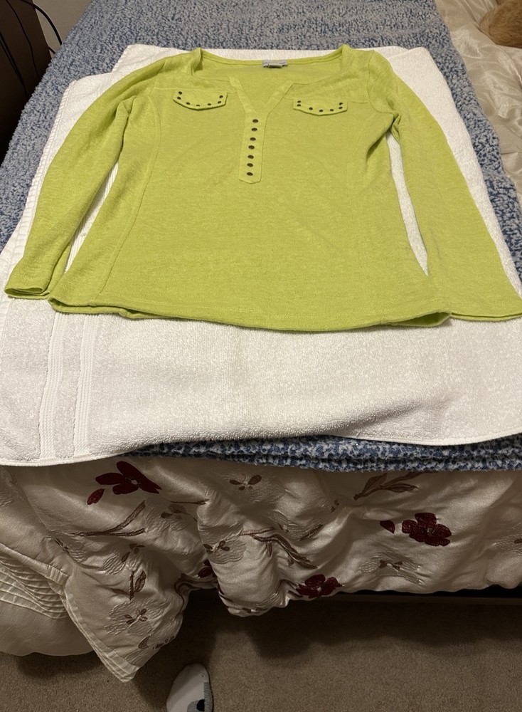 Soft Surroundings lime green studded polyester top size S