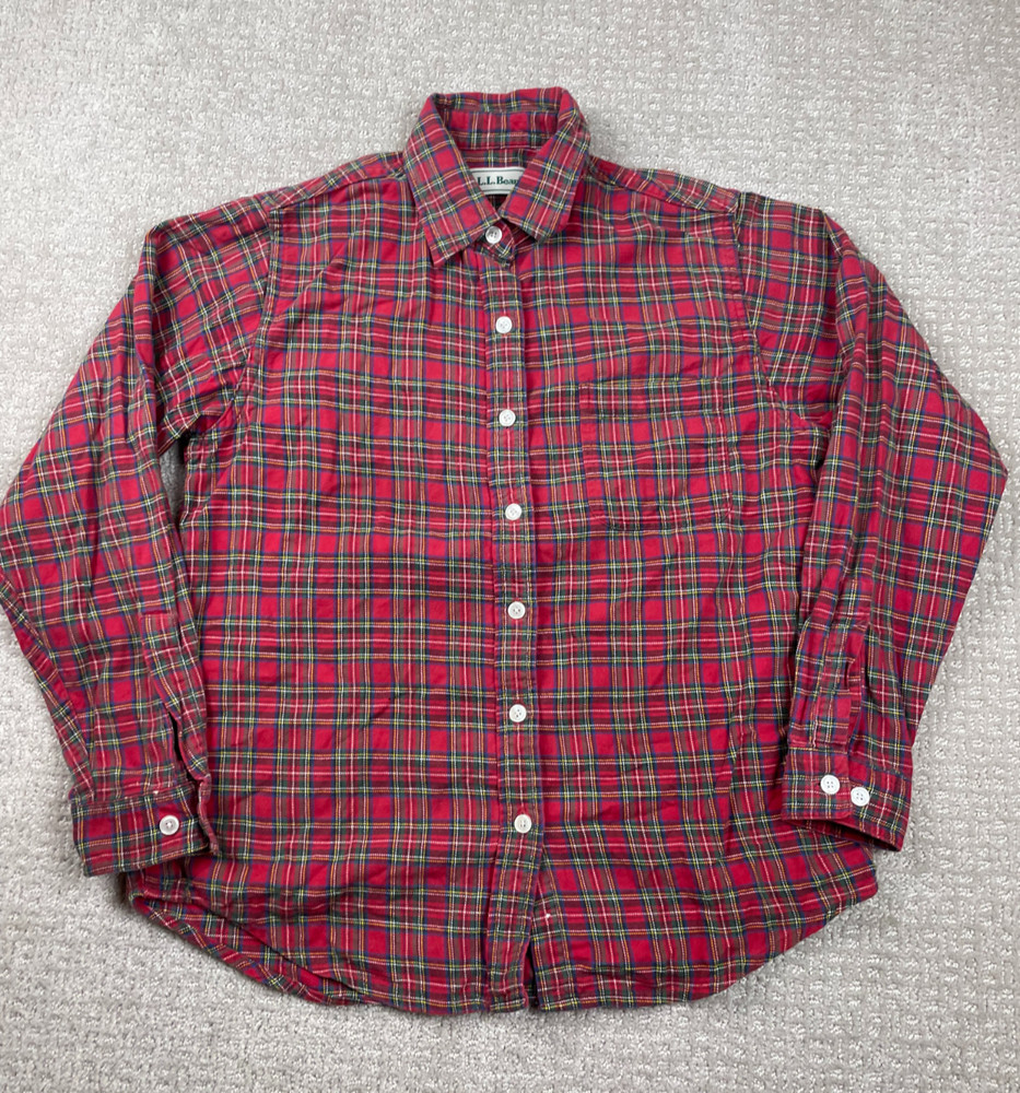 Vintage LL Bean Shirt Womens L Red Scotch Plaid Flannel Button Long Sleeve 80s