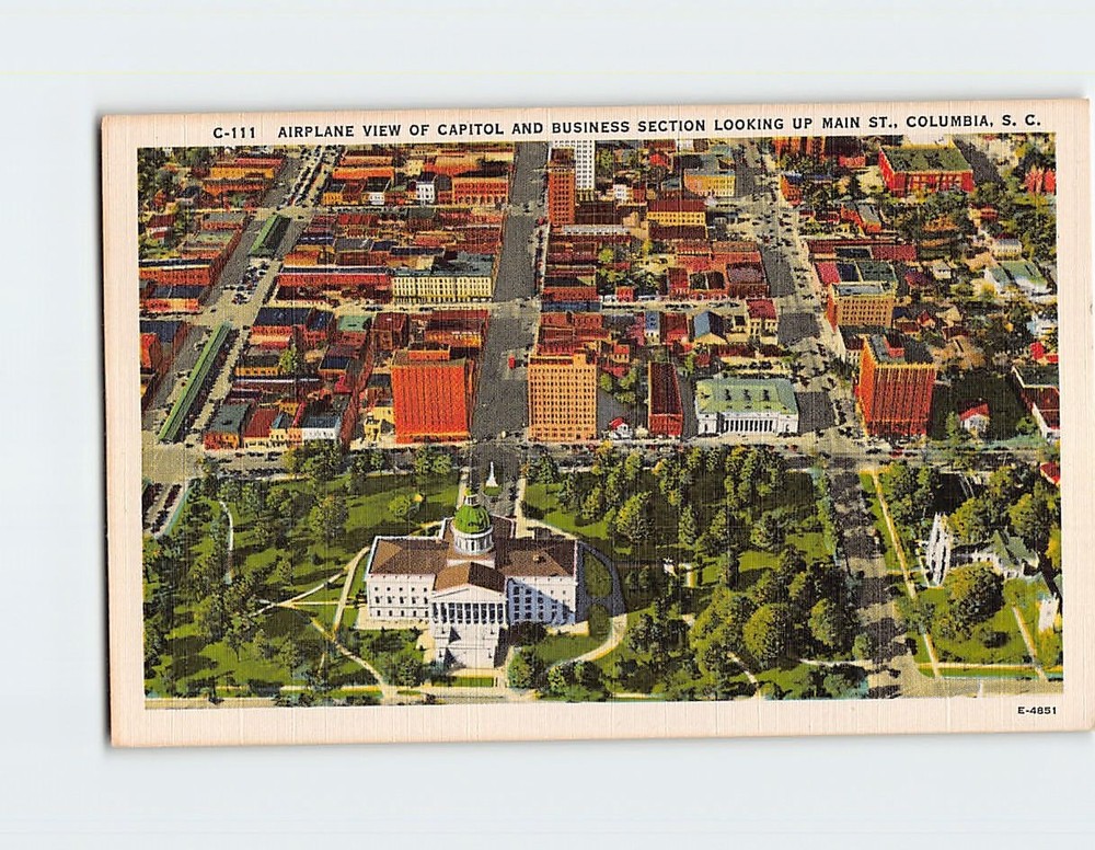 Postcard Aerial View Capitol & Business Section Columbia South Carolina USA