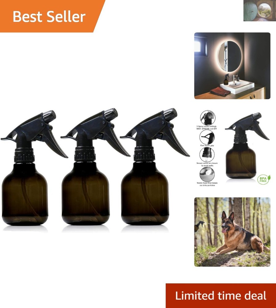3-Pack 8oz BPA-Free Leakproof Spray Bottles with Adjustable Nozzles