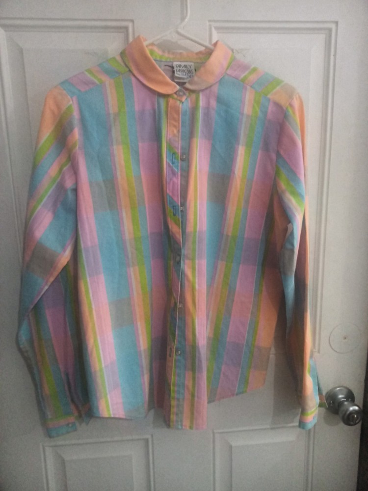 Vintage Avon Plaid Cotton Button-Up Blouse Women Size 15/15