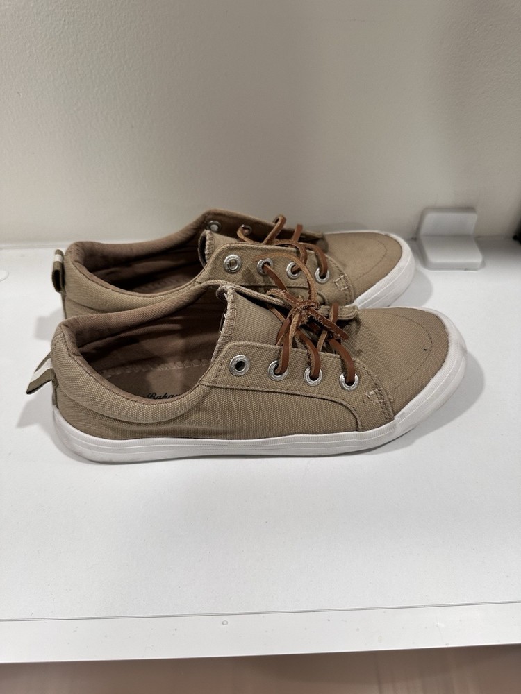 Tommy Bahama Women’s Tan Canvas No Tie Slip-on Boat Sneakers Shoes - Size 8