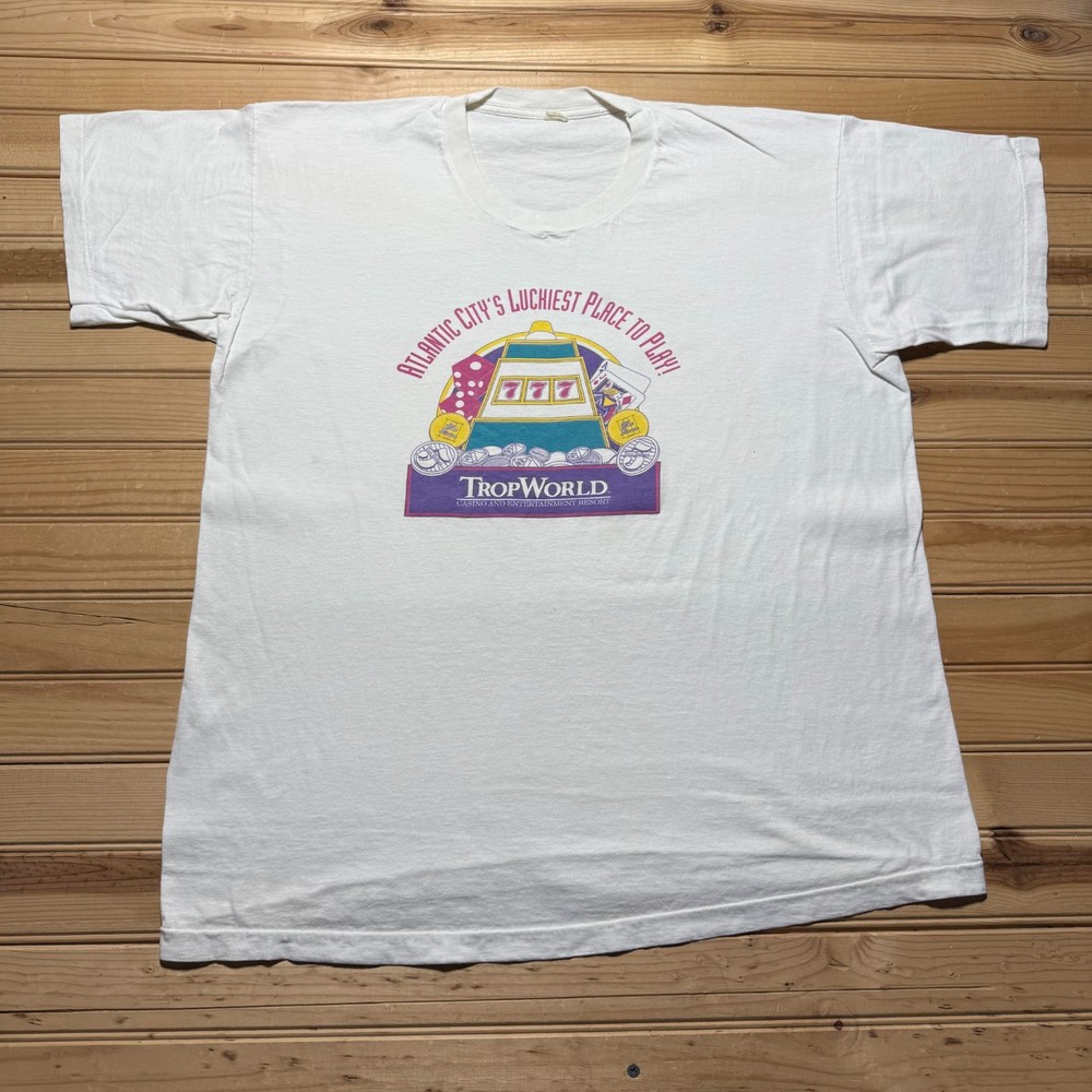 Vintage 80s TropWorld Casino and Resort Atlantic City Souvenir T-Shirt USA - XL