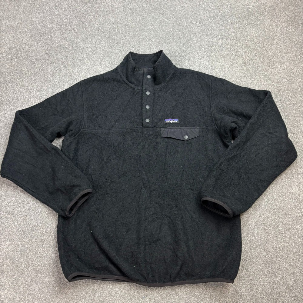 Patagonia Synchilla Fleece Adult Medium Black Snap-T Logo Pullover Jumper Men