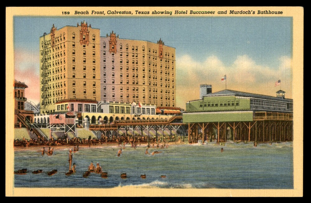 Postcard Beach Front, Hotel Buccaneer and Bathhouse, Galveston, TX