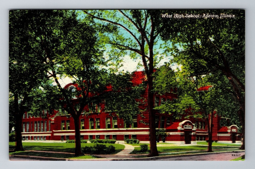 Aurora IL-Illinois, West High School, Antique Vintage Souvenir Postcard