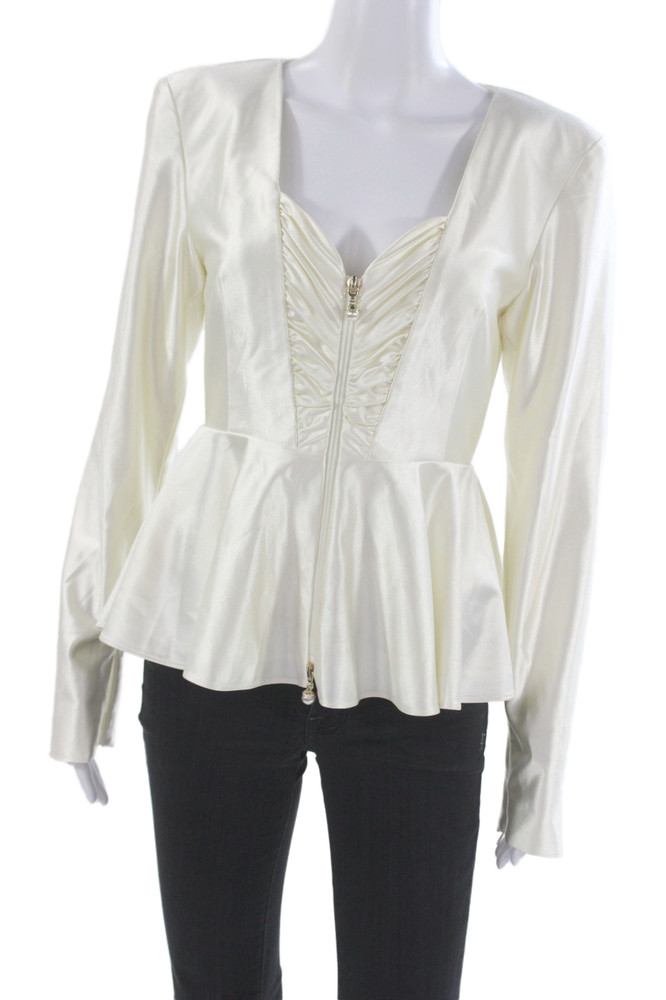 ROTATE Womens Square Neck Long Sleeve White Polyester Zip Jacket Size 6Free Shipping in US $100+ Orders | $6.95 Orders Below