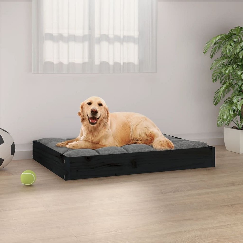 Solid Pine Wood Dog Bed Black 28x21 Durable Raised Design
