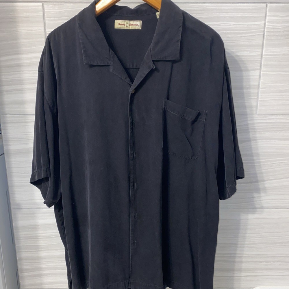 Tommy Bahama Men's Short Sleeve 100% Silk Size XXL Black Button Up Shirt