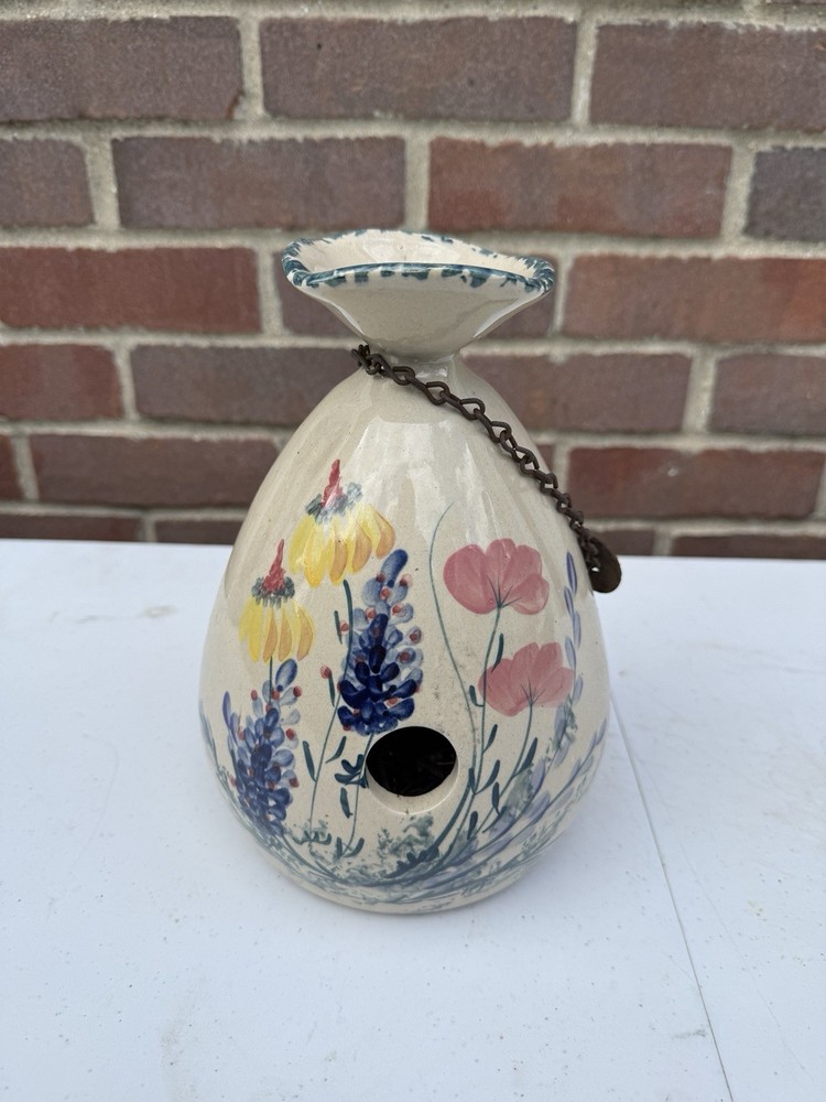 Vintage Yesteryears Pottery Birdhouse Marshall Texas Hand Turned Flowers