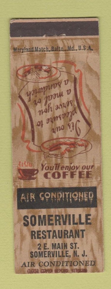 Matchbook Cover - Somerville Restaurant NJ