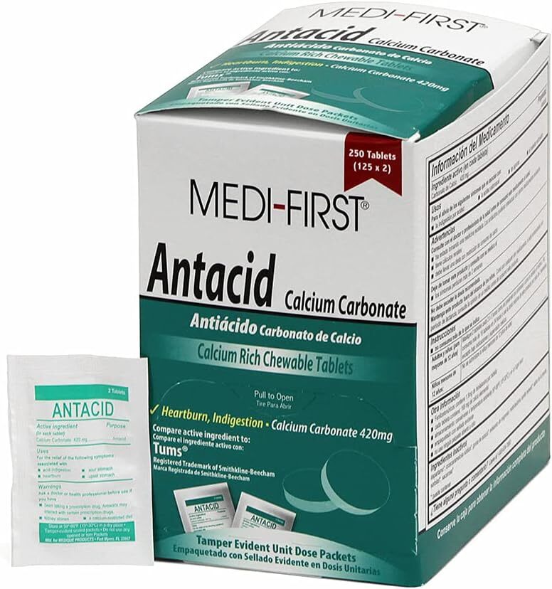 Medi-First 80248 Chewable Mint Antacid Tablets, 2 Count (Pack of 125)