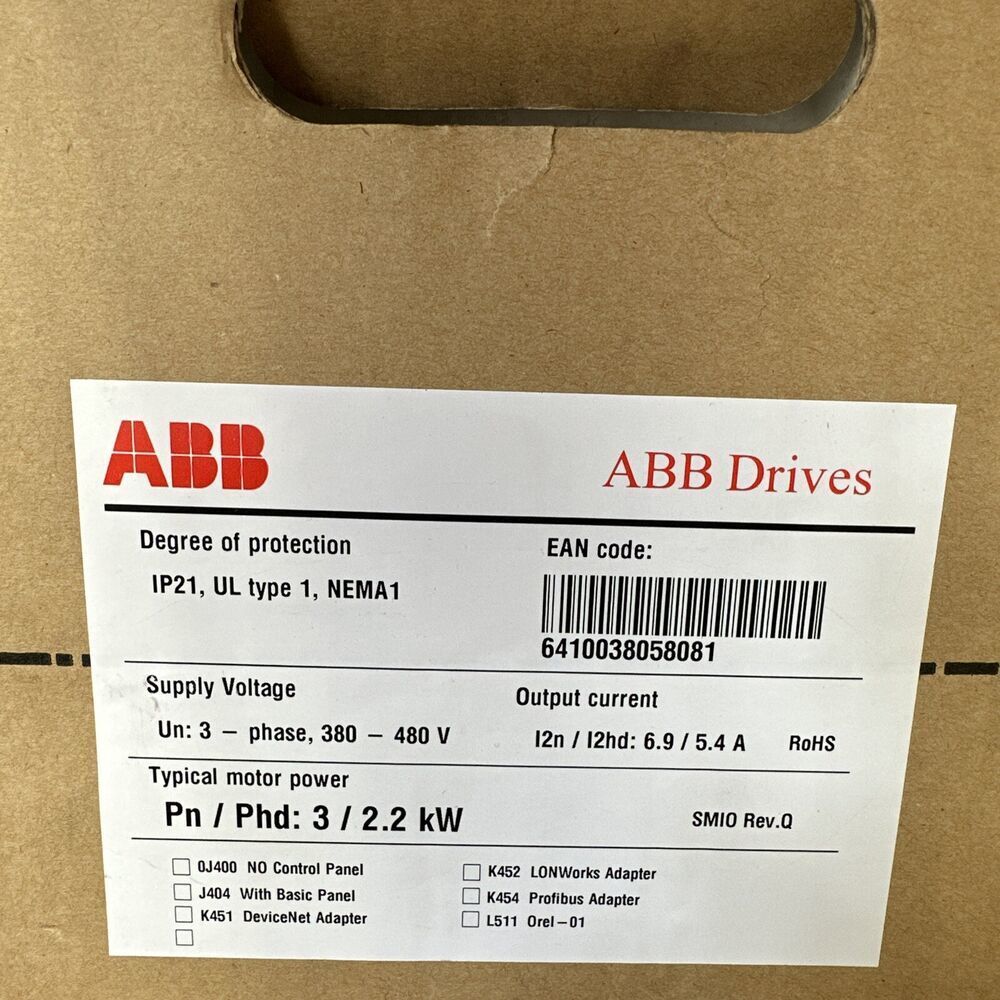 ABB DRIVE INVERTER ACS550-01-06A9-4. 2.2KW brand new (REFB1S1) No Keypad