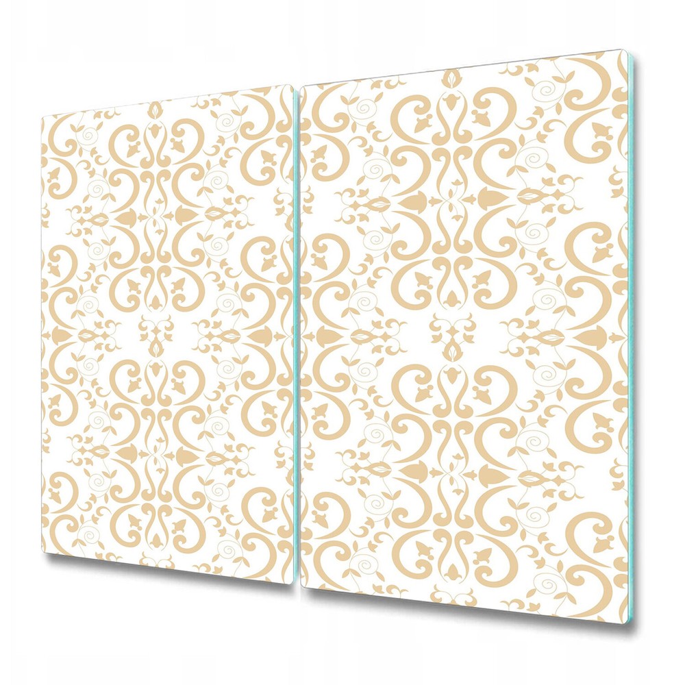 Glass Chopping Board Baroque floral damask luxury texture golden & white 2x30x52