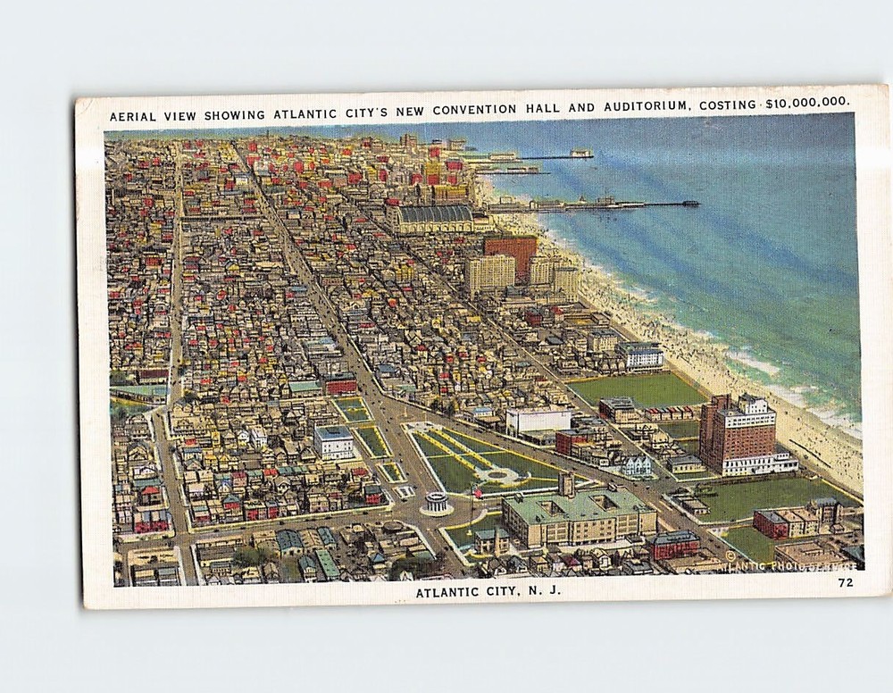 Postcard Aerial View Atlantic City's New Convention Hall & Auditorium New Jersey